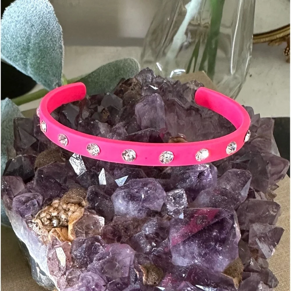 Rhinestone embellished neon pink cuff bracelet